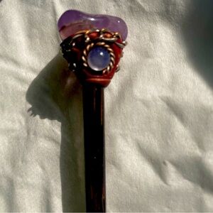Rosewood & Amethyst Hair Stick/wand Accessory